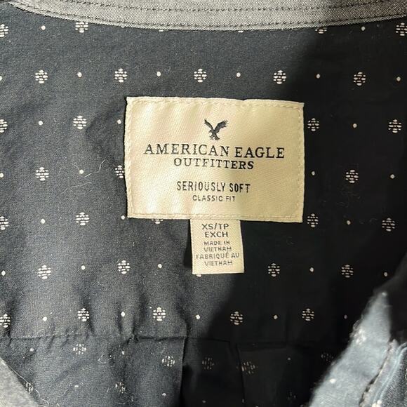 Men’s American Eagle Black and White Polka Dot Long Sleeve Button Down Shirt XS - Picture 2 of 10